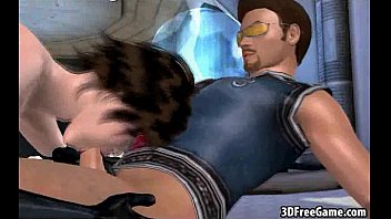 Preview 1 of Strongg - A sexy brunette 3D space babe is getting fucked by two cocks