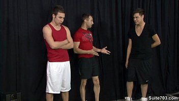 Preview 2 of Table Office Girls - Gay jocks Aaron,  Damon and Devon share dicks at Suite703
