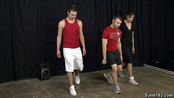 Preview 1 of Table Office Girls - Gay jocks Aaron,  Damon and Devon share dicks at Suite703