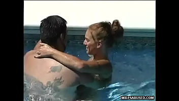 Preview 3 of Sucking Mens Nipples - Brunette MILF with small tits gets fucked in the pool