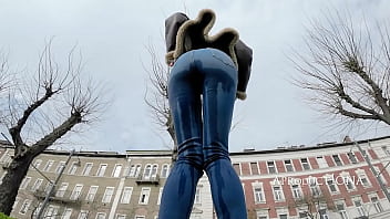 Preview 4 of Woman On Bikini - WETTING her Jeans on the streets of Budapest