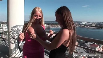 Preview 2 of Green Judy - Two pretty honeys get naked public
