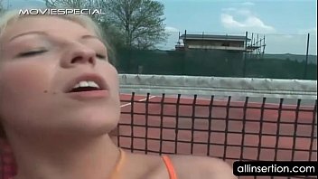Preview 2 of Bondage Sexy Story - Hot anal sex scene on tennis field with blonde slut