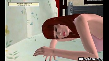 Preview 1 of Beautiful Teen Gangbang - This sexy redhead 3D babe is sucking and fucking