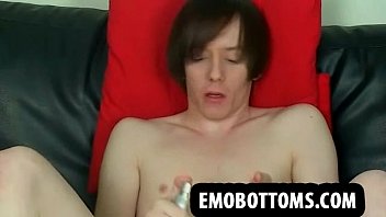 Preview 2 of Shocked In Panties Hentai - This hot emo twink is using a dildo in his ass while he masturbates