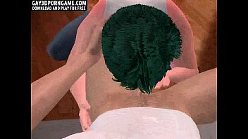 Preview 2 of Woof Chubby Gay - This sexy 3D stud with green hair is sucking a hot hunks big cock