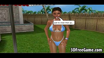 Preview 1 of Crazy Gri - Three sexy big tit 3D babes poolside are fucking