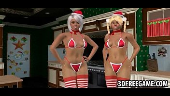 Preview 1 of Latex Bbw Chat Cave - 3D hot christmas threesome with two big tit babes
