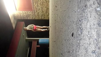 Preview 2 of Police Tall Women - playing around in pink boyshort panties outside adult movie store