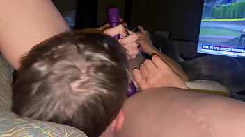 Preview 3 of Micro Bikini Squirt - Purple toy goes inside of chick and she goes in touch with her inner demon squirming grabbing her nipples struggling to light a cigarette two monster drinks,  a stacker got her energy I want to play
