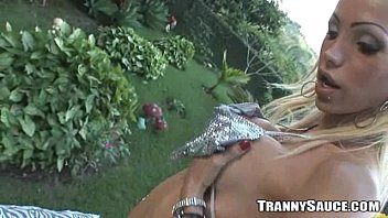 Preview 1 of Hq Porn Daiajuki - Sexy blonde shemale hottie tugging her cock outdoors