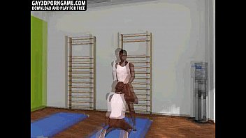 Preview 4 of Bangla Chuda Rape - Two sexy black 3D studs suck eachother off on yoga mats