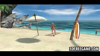 Preview 3 of Japan Mamy Slip - On the beach a sexy blonde 3D whore is stripping
