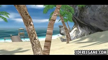 Preview 1 of Japan Mamy Slip - On the beach a sexy blonde 3D whore is stripping