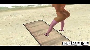 Preview 4 of Japan Mamy Slip - On the beach a sexy blonde 3D whore is stripping