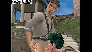 Preview 1 of Culotes Lingerie - 3D cartoon hunk sucks cock while getting fucked