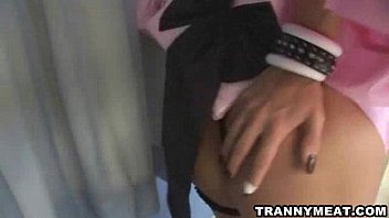 Preview 1 of Dysi A - She is a tanlined blonde shemale who masturbates