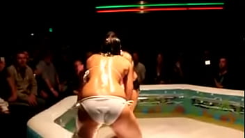 Preview 2 of Fat Giarl - two sexy teens play figh in an oiled pool