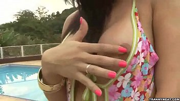 Preview 1 of Rebecca Jordi Full Movie - Out by the pool this hot tranny is masturbating