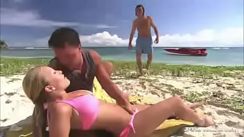 Preview 1 of Jeans Condom Mom - The Ultra Sexy Blonde Jessica Moore Enjoys a DP While on the Beach