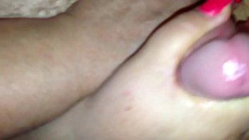 Preview 3 of Girl Animal Xxx Come - Red nail Wife giving Handjob cock and ball teasing no cumshot