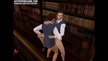 Preview 1 of Babys Pissing Sofa - Horny 3D cartoon hunk gets fucked in the library