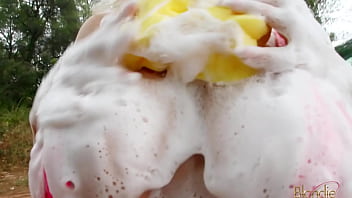 Preview 2 of Sensual Jane Fucked Under Bridge - PLAYING WITH SOAP ON MY BODY AND WASHING CAR OUTDOOR - BLONDIE FESSER