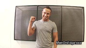 Preview 1 of Sevxy Body - Shackled gay cock slapped while standing and ass wired on neon table