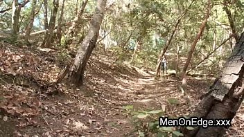 Preview 1 of Big Boom X X X - Tied to a cross gay gets dick jerked off and vibed outdoor