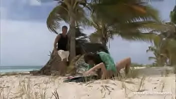 Preview 1 of Stimulating Cy - A Blonde and Brunette on the Tropical Beach Getting Screwed