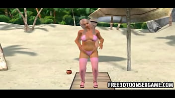 Preview 2 of Oil Lesbian Sissor Fight - 3d cartoon couple dances at the beach and feel each other
