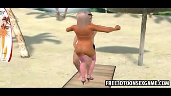 Preview 3 of Oil Lesbian Sissor Fight - 3d cartoon couple dances at the beach and feel each other