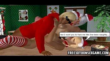 Preview 2 of Young Big Tits Ob Public - Horny 3d cartoon babes in christmas lingerie touch