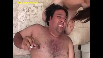 Preview 4 of Sanai - Blindfolded Brunette Sucks Fat Guy