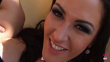 Preview 4 of Mom Passion Son - A brunette in black leather outfit gets double penetrated by handsome guys in the garden