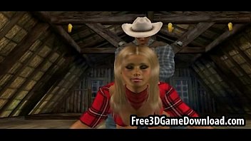 Preview 2 of Blowjob In Front Of - Gorgeous 3d cartoon blonde cowgirl is taken to the barn