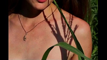 Preview 1 of Japanese Mom Milk Sex Fuck Son - Young skinny teen outside in the corn field showing her young body