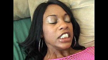 Preview 3 of Lesbian Blind Folded - Skinny ebony slut in pink mesh top