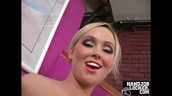 Preview 1 of Seks Movie Melayu - Blonde chick with big boobs gives handjob