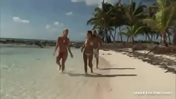 Preview 1 of Sunnyleon Xxx Fixed Me - Angelina Love and Sabrina Sweet Fuck Lucky Dude on Beach