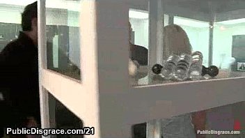 Preview 2 of Boob Show Hd - Chained blonde humiliated and fucked in public