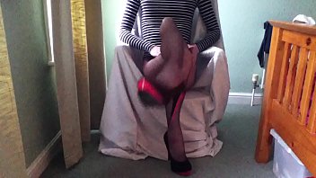 Preview 1 of Ava Addam Big Boobs - Penny tranny in fishnets and heels