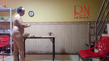 Preview 2 of Arise Xx - Naked Cooking. Regina Noir,  a nudist cook at nudist hotel resort. Nude maid. Naked housewife. 273