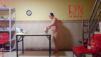 Preview 1 of Arise Xx - Naked Cooking. Regina Noir,  a nudist cook at nudist hotel resort. Nude maid. Naked housewife. 273