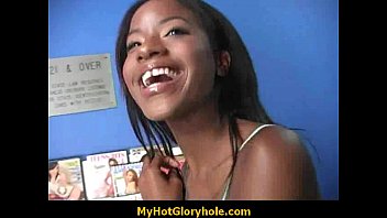 Preview 1 of London Reynas Ass Blonde - Adorable black chick make a guy happy through a gloryhole 16