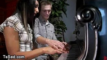 Preview 2 of Room Rain Xxx - Huge dick tranny fucked in mouth and ass by her piano teacher