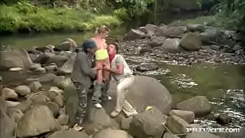 Preview 1 of Big Brother Norway Nude - Chloe Is Fucked by Two Big Cocks down by the River