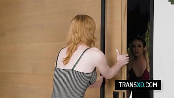 Preview 1 of Agujero Panty Femdom - Sexy redhead tgirl Erica Cherry cheers up her bff Aiden Ashley with rough doggystyle fuck