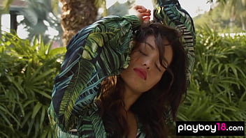 Preview 1 of Low Rise - Petite Filipina babe Kit Rysha presenting a sensual striptease outdoor