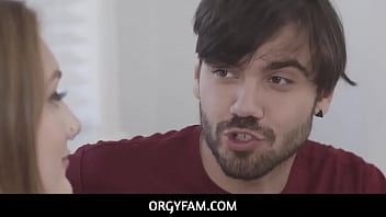 Preview 1 of Kinkcom - OrgyFam  -  Huge boobs Blonde Teen Stepsister Aria Kai Fucked To Orgasm By Stepbrother During Super Bowl